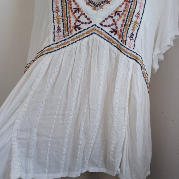 Knox Rose Blouse White Embroidered V Neck Short Sleeve Boho Popover Womens XXL - Picture 10 of 14